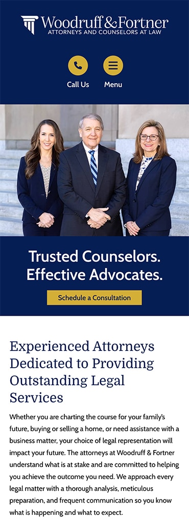 Responsive Mobile Attorney Website for Woodruff & Fortner