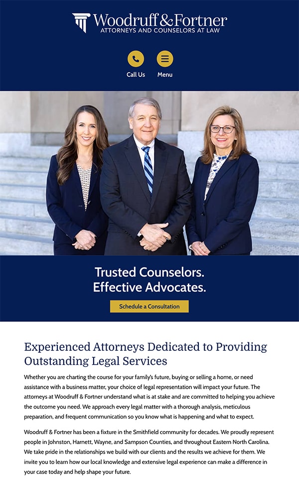 Mobile Friendly Law Firm Webiste for Woodruff & Fortner