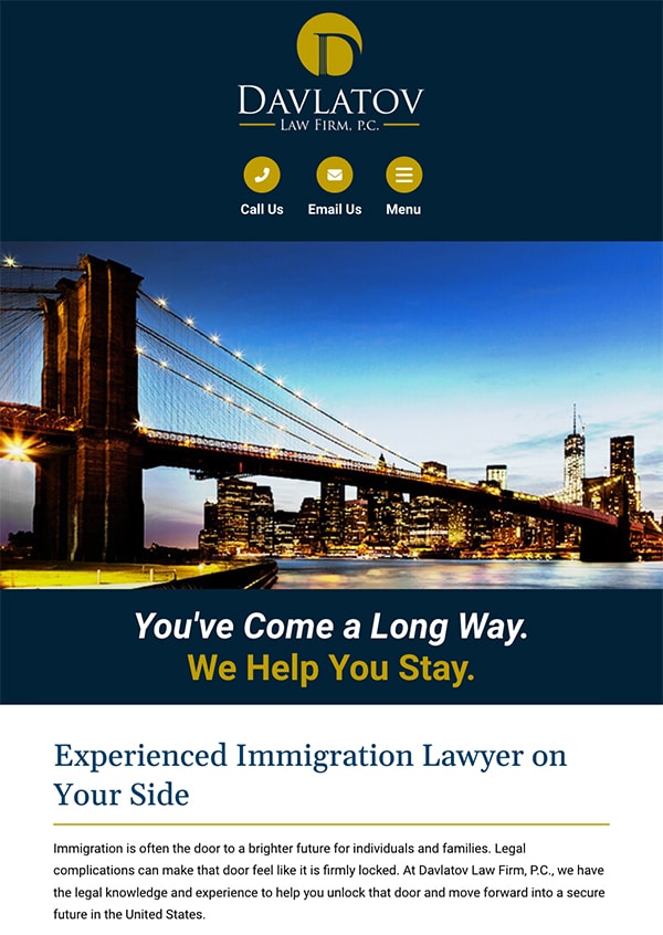 Mobile Friendly Law Firm Webiste for Davlatov Law Firm, P.C.