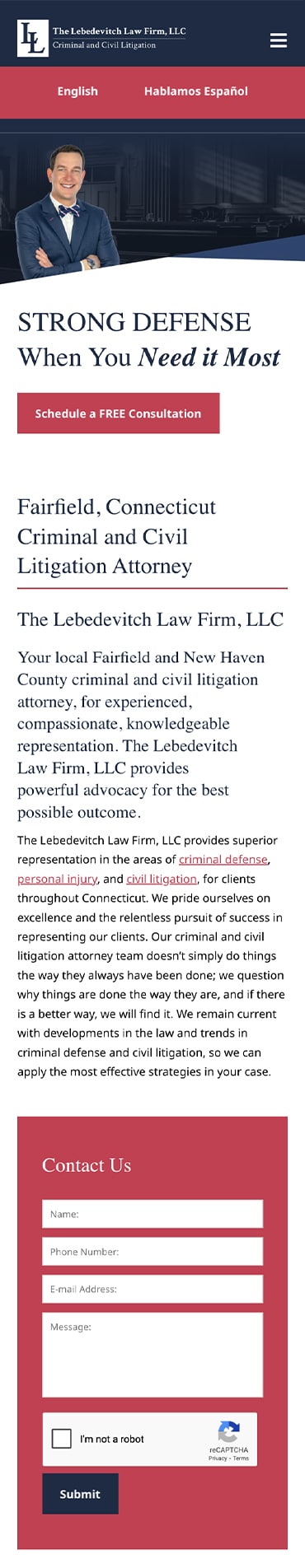Responsive Mobile Attorney Website for The Lebedevitch Law Firm, LLC 