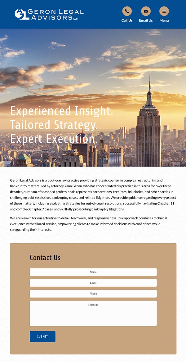 Mobile Friendly Law Firm Webiste for Geron Legal Advisors LLC