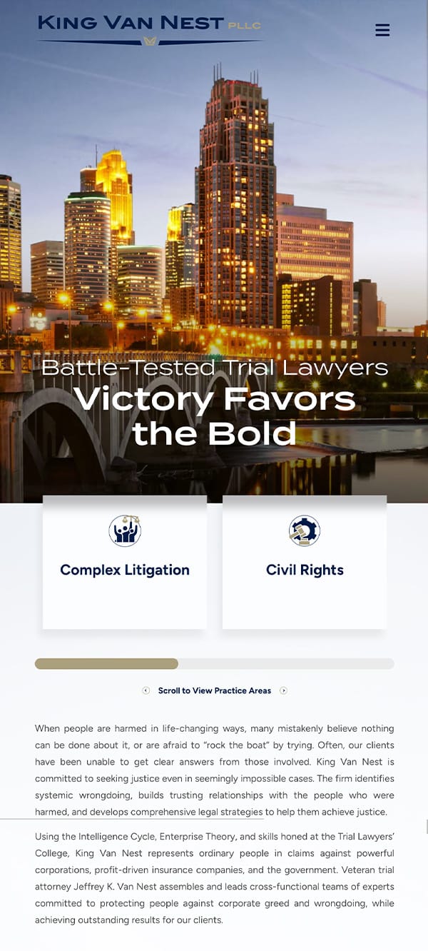 Mobile Friendly Law Firm Webiste for King Van Nest PLLC