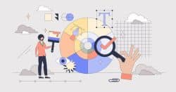 Visual identity and company brand style tiny person neubrutalism concept